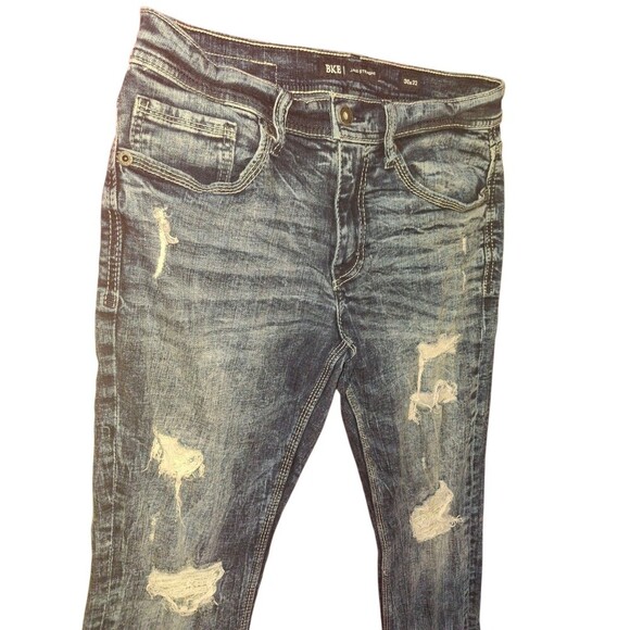 BKE Buckle Men's  Jeans Jake Straight Whiskered Distressed Dark Wash Size 30x32 - Picture 4 of 5